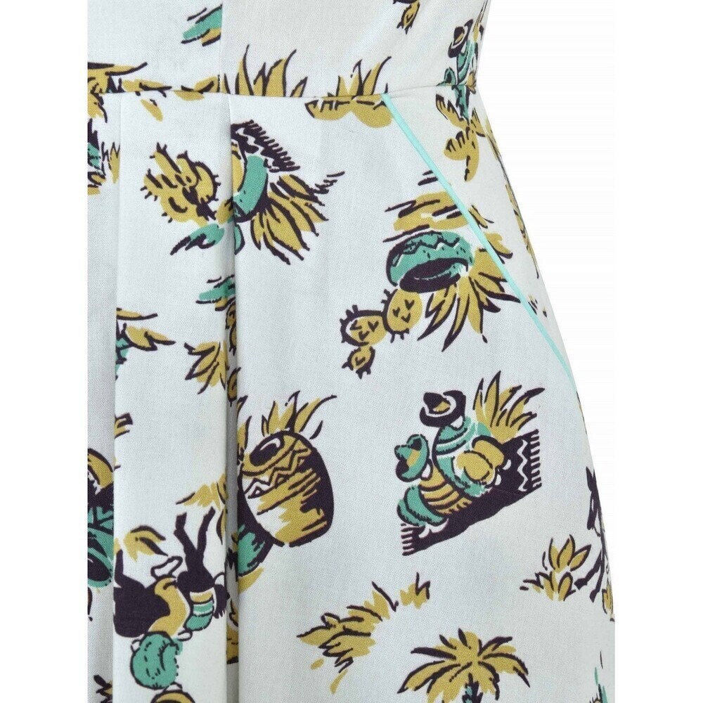 Printed White Tropical Skort with Green & Yellow Accents
